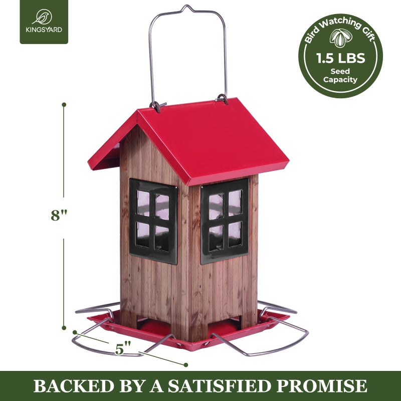 Kingsyard Cute Bird House Feeders for Outside, Hanging Metal Bird Feeder with 4 Ports, Outdoor Garden Yard Decorations for Cardinals Finches Chickadees Goldfinches & Sparrows Birds Watching - Image 5